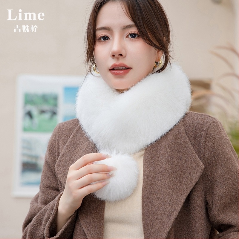 Fular din blană de vulpe pentru femei, închidere magnetică, guler din blană, imitatie de blană de iepure, stil coreean, lucrat manual