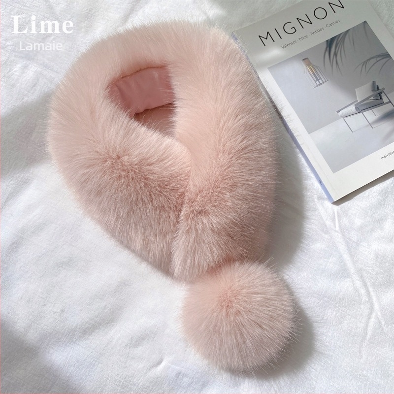 Fular din blană de vulpe pentru femei, închidere magnetică, guler din blană, imitatie de blană de iepure, stil coreean, lucrat manual