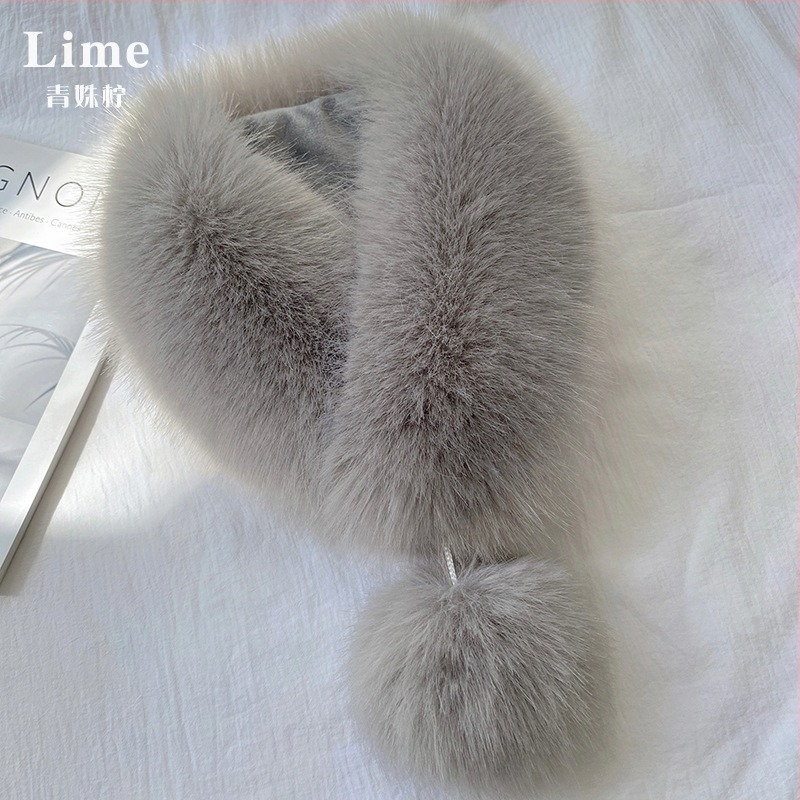 Fular din blană de vulpe pentru femei, închidere magnetică, guler din blană, imitatie de blană de iepure, stil coreean, lucrat manual