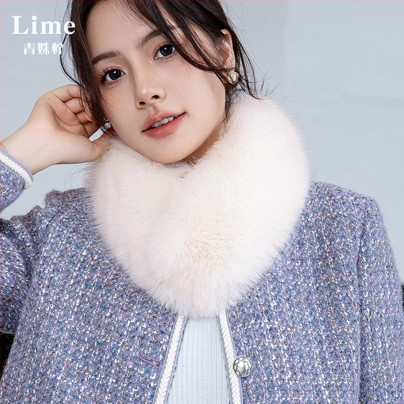 Fular din blană de vulpe pentru femei, închidere magnetică, guler din blană, imitatie de blană de iepure, stil coreean, lucrat manual