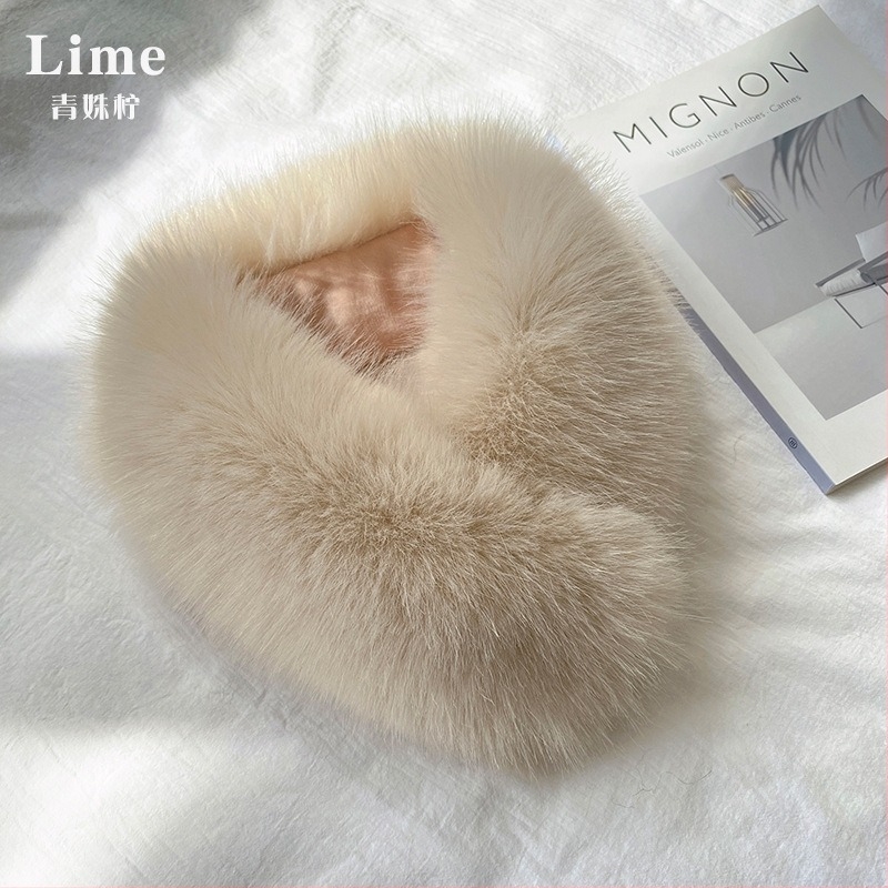 Fular din blană de vulpe pentru femei, închidere magnetică, guler din blană, imitatie de blană de iepure, stil coreean, lucrat manual