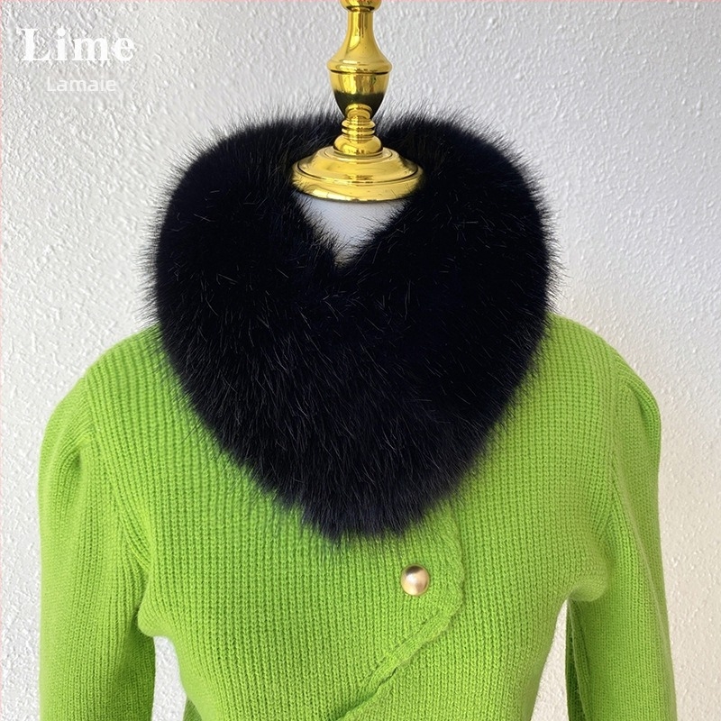 Fular din blană de vulpe pentru femei, închidere magnetică, guler din blană, imitatie de blană de iepure, stil coreean, lucrat manual