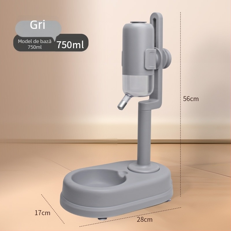 Distribuitor automat de apă pentru animale de companie cu boluri duble din oțel inoxidabil, antișoc, alimentare reglabilă