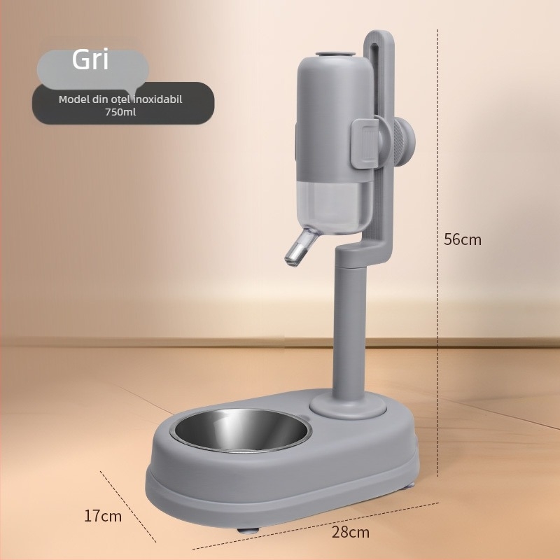 Distribuitor automat de apă pentru animale de companie cu boluri duble din oțel inoxidabil, antișoc, alimentare reglabilă