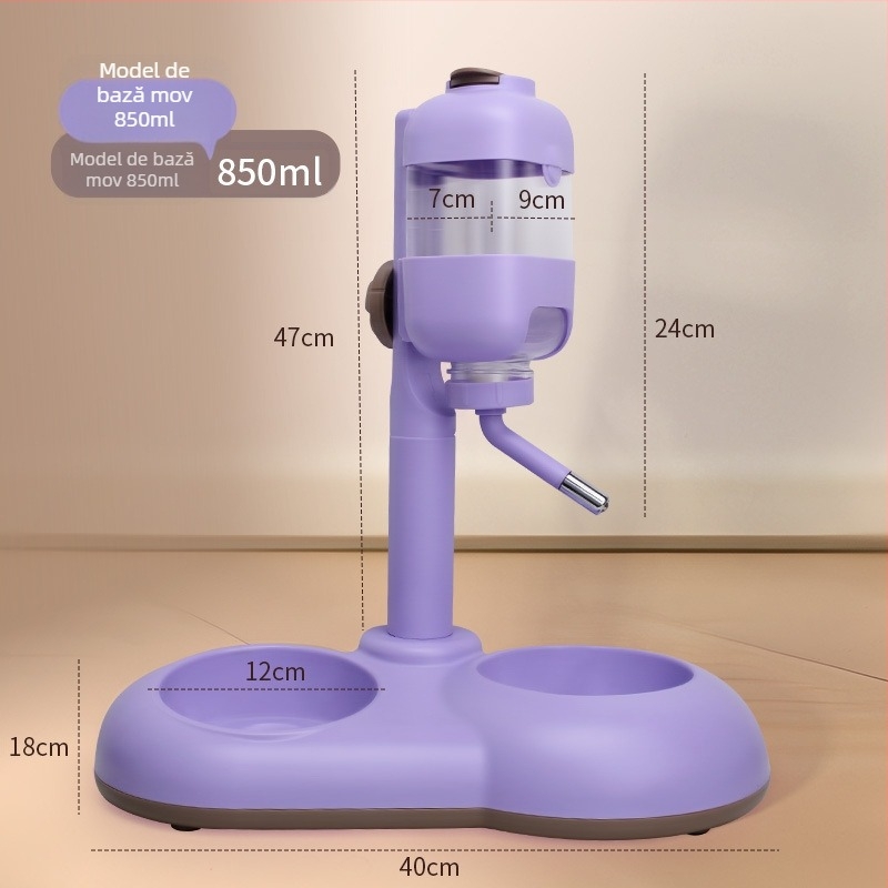 Distribuitor automat de apă pentru animale de companie cu boluri duble din oțel inoxidabil, antișoc, alimentare reglabilă