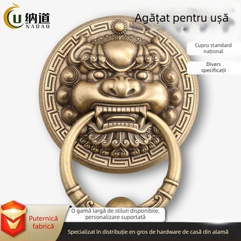 Mâner de ușă din alamă cu capete de animal – Leu, Tigru și Kirin; Stil nou chinezesc, Turnare Die-Casting, Montaj pe suprafață