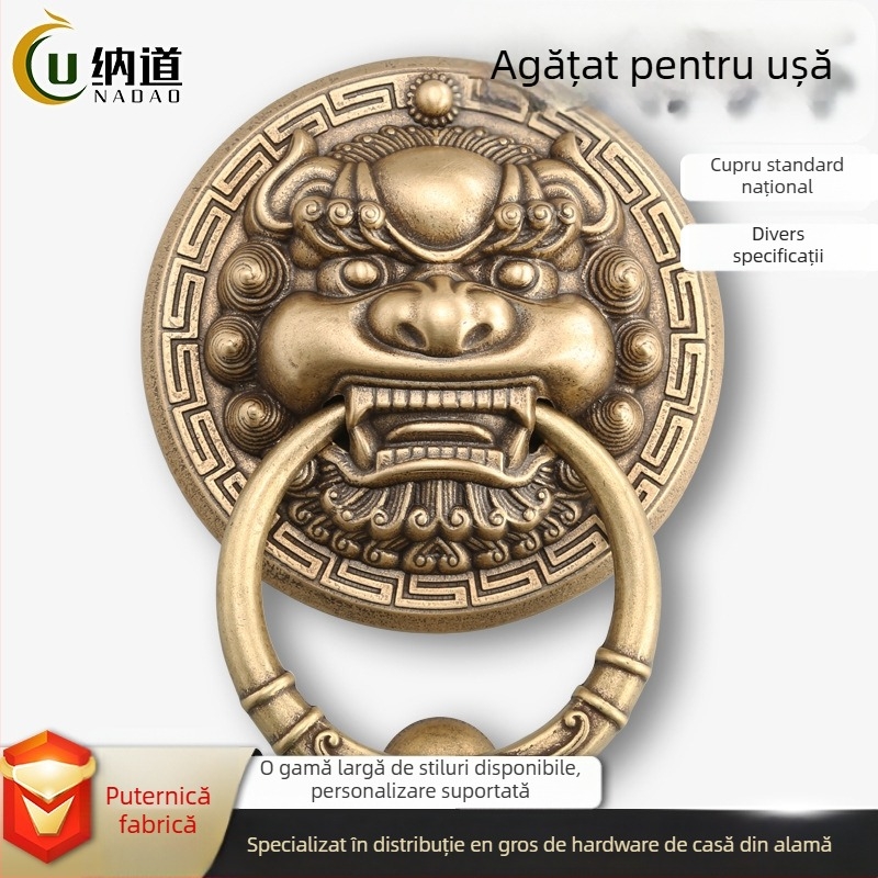 Mâner de ușă din alamă cu capete de animal – Leu, Tigru și Kirin; Stil nou chinezesc, Turnare Die-Casting, Montaj pe suprafață
