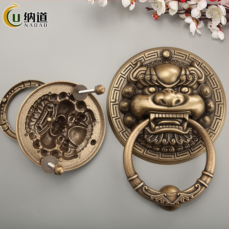 Mâner de ușă din alamă cu capete de animal – Leu, Tigru și Kirin; Stil nou chinezesc, Turnare Die-Casting, Montaj pe suprafață