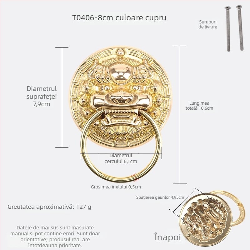 Mâner de ușă din alamă cu capete de animal – Leu, Tigru și Kirin; Stil nou chinezesc, Turnare Die-Casting, Montaj pe suprafață