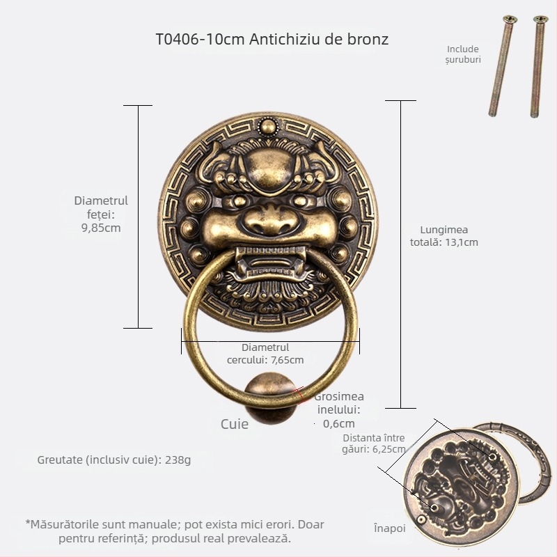 Mâner de ușă din alamă cu capete de animal – Leu, Tigru și Kirin; Stil nou chinezesc, Turnare Die-Casting, Montaj pe suprafață