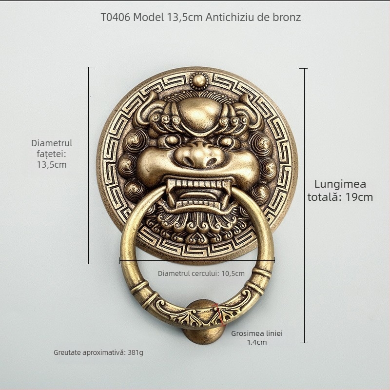 Mâner de ușă din alamă cu capete de animal – Leu, Tigru și Kirin; Stil nou chinezesc, Turnare Die-Casting, Montaj pe suprafață