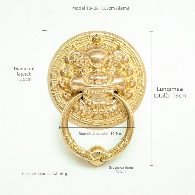 Mâner de ușă din alamă cu capete de animal – Leu, Tigru și Kirin; Stil nou chinezesc, Turnare Die-Casting, Montaj pe suprafață