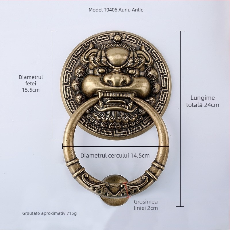 Mâner de ușă din alamă cu capete de animal – Leu, Tigru și Kirin; Stil nou chinezesc, Turnare Die-Casting, Montaj pe suprafață