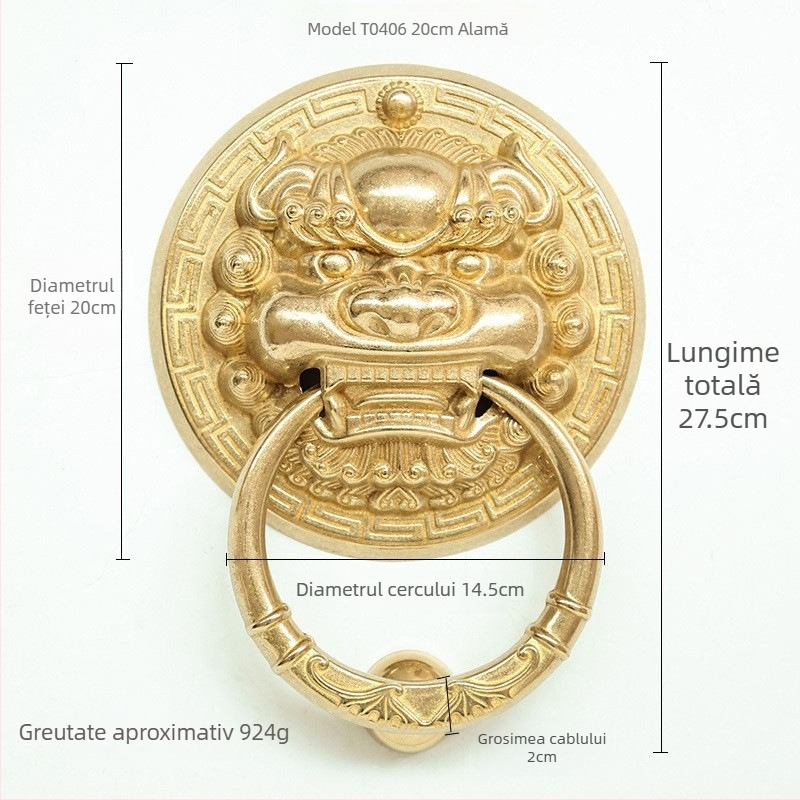 Mâner de ușă din alamă cu capete de animal – Leu, Tigru și Kirin; Stil nou chinezesc, Turnare Die-Casting, Montaj pe suprafață