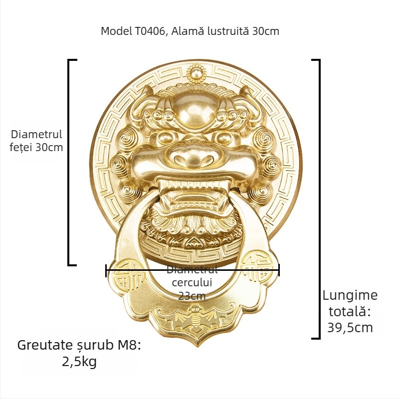 Mâner de ușă din alamă cu capete de animal – Leu, Tigru și Kirin; Stil nou chinezesc, Turnare Die-Casting, Montaj pe suprafață