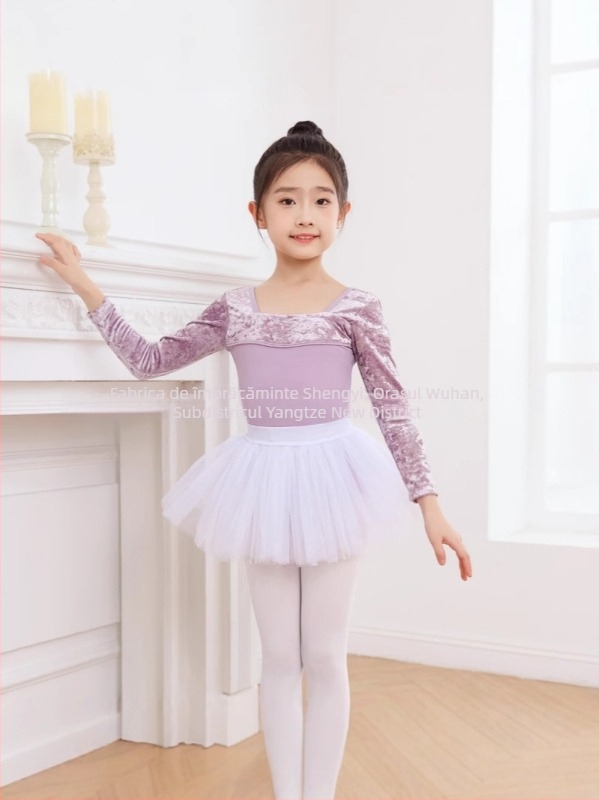 Costum de dans pentru copii pentru reprezentații, mâneci lungi, material nylon, stil etnic coreean, potrivit pentru copii peste 8 ani