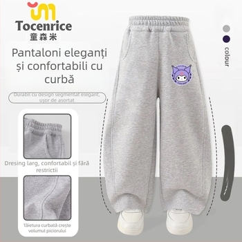 Pantaloni din corduroy pentru fete, cu blană de iepure, temă My Melody & Kuromi, stil coreean, primăvara 2025 – vârsta 3–8 ani.