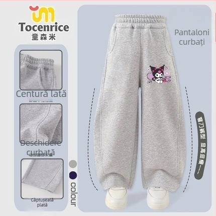 Pantaloni din corduroy pentru fete, cu blană de iepure, temă My Melody & Kuromi, stil coreean, primăvara 2025 – vârsta 3–8 ani.