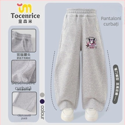 Pantaloni din corduroy pentru fete, cu blană de iepure, temă My Melody & Kuromi, stil coreean, primăvara 2025 – vârsta 3–8 ani.