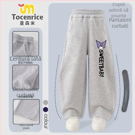 Pantaloni din corduroy pentru fete, cu blană de iepure, temă My Melody & Kuromi, stil coreean, primăvara 2025 – vârsta 3–8 ani.