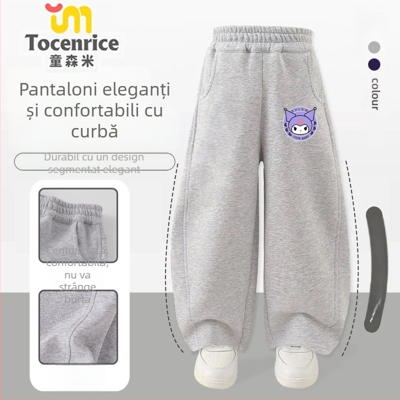 Pantaloni din corduroy pentru fete, cu blană de iepure, temă My Melody & Kuromi, stil coreean, primăvara 2025 – vârsta 3–8 ani.