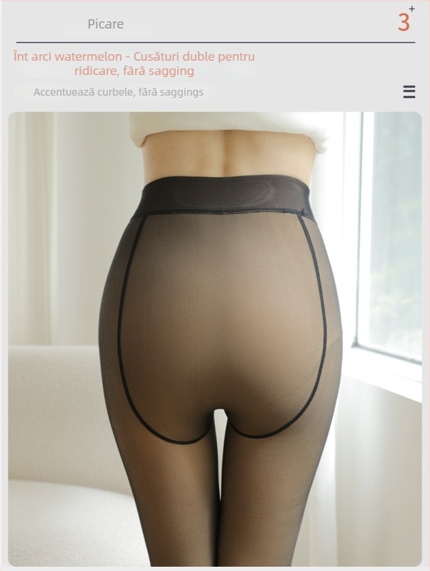 Colanți cu fleece pentru iarnă, ridicare șolduri, nylon 80%, design dintr-o bucată