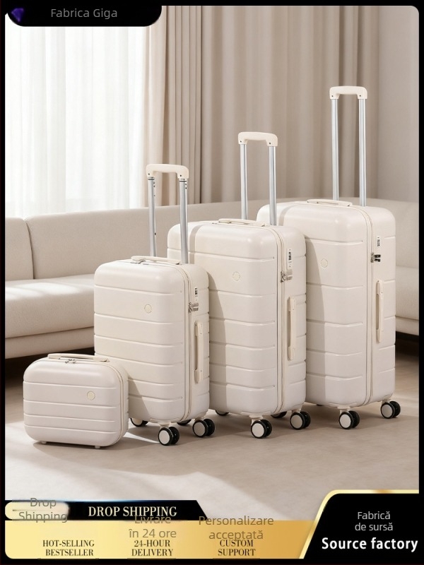 Set bagaje ABS+PC — set de patru piese cu capacitate mare, închidere cu fermoar, încuciător TSA cu combinație, roți universale, greutate 3,3 kg