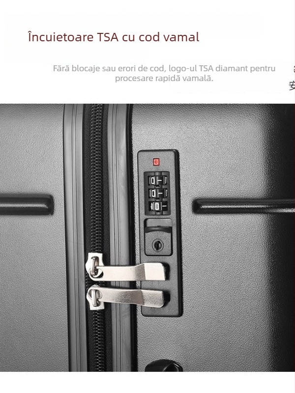 Set bagaje ABS+PC — set de patru piese cu capacitate mare, închidere cu fermoar, încuciător TSA cu combinație, roți universale, greutate 3,3 kg