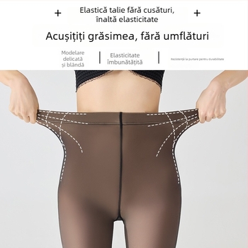 Colanți din nylon cu căptușeală fleece, design dintr-o bucată, grosime medie, elasticitate ridicată, croială slim, model solid, conținut 50–70%