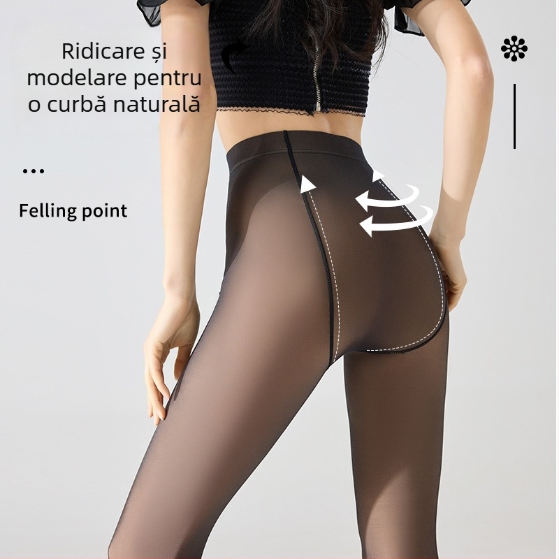 Colanți din nylon cu căptușeală fleece, design dintr-o bucată, grosime medie, elasticitate ridicată, croială slim, model solid, conținut 50–70%