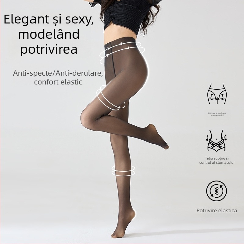 Colanți din nylon cu căptușeală fleece, design dintr-o bucată, grosime medie, elasticitate ridicată, croială slim, model solid, conținut 50–70%