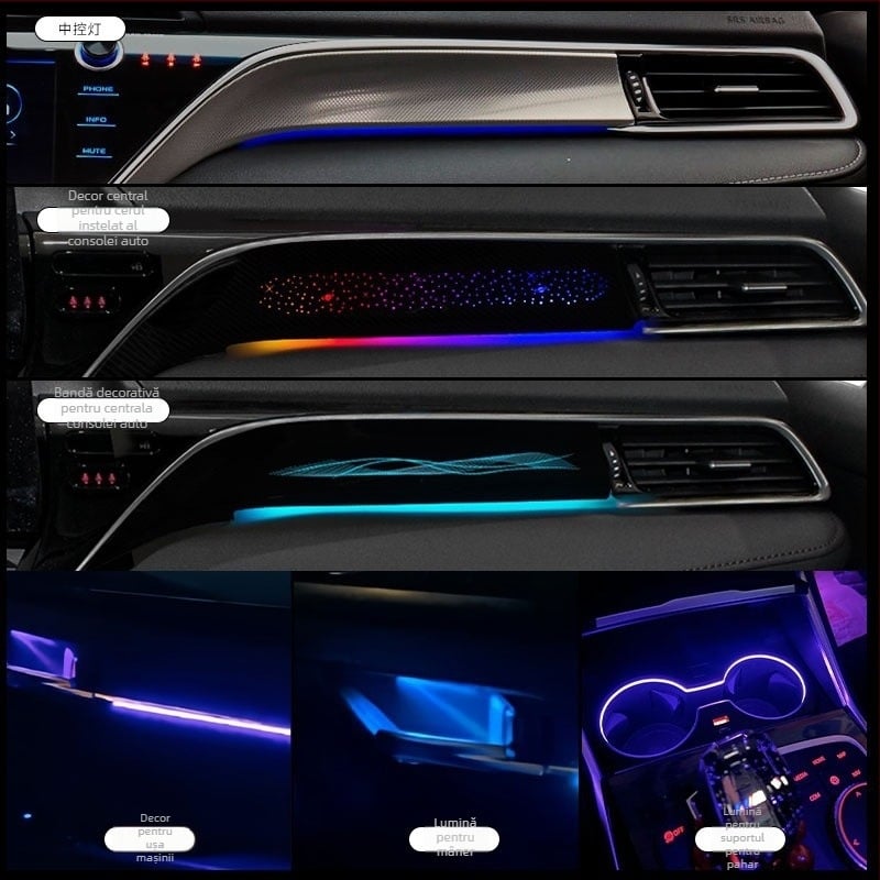 Kit de iluminare ambientală pentru Camry a 8-a generație — carcasă ABS, 12V, 0,45A, montaj cu șuruburi, pentru bord și uși