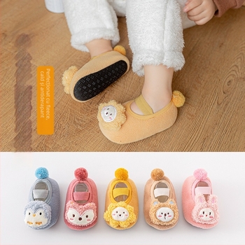 Pantofi pentru învățarea mersului la copii - căptușeală fleece, model cartoon, închidere cu bandă elastică, talpă moale anti-derapantă, calzi pentru iarnă/toamnă
