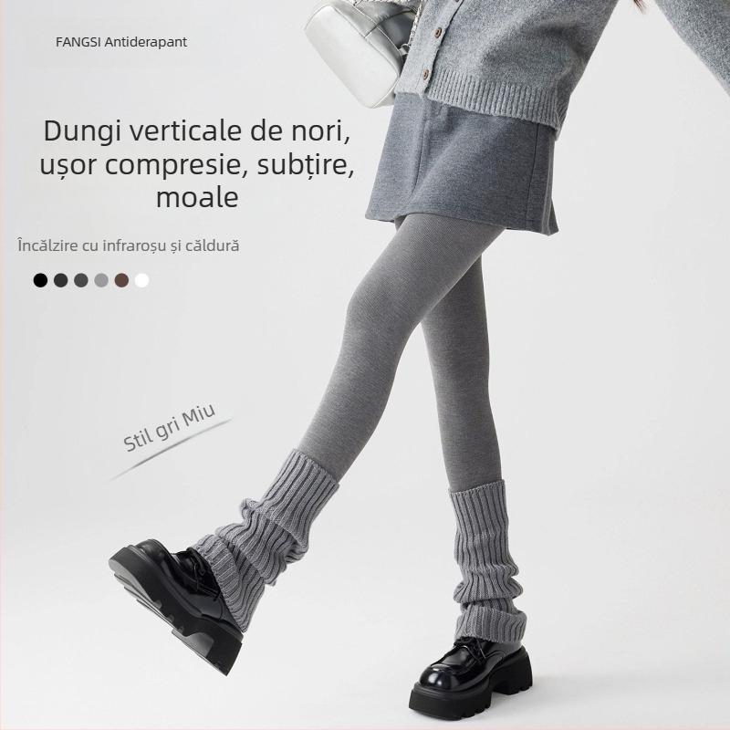 Colanți dama din bumbac, cu căptușeală fleece, groși, cu dungi verticale, pentru toamnă-iarnă, subțierea siluetei (Bumbac; Groși; Dungi; Subțierea siluetei; Mențin căldura)