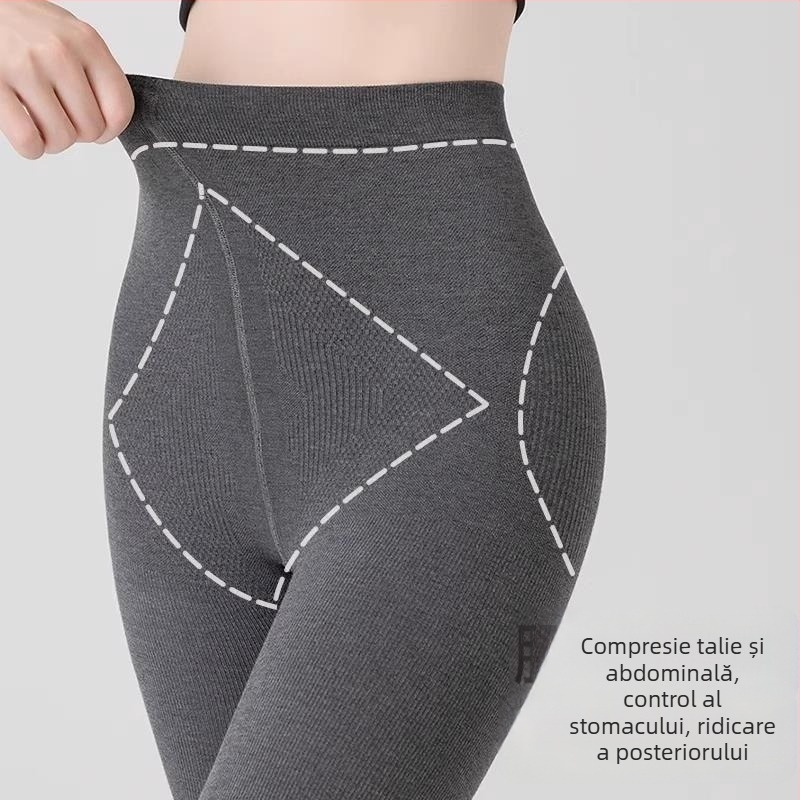 Colanți dama din bumbac, cu căptușeală fleece, groși, cu dungi verticale, pentru toamnă-iarnă, subțierea siluetei (Bumbac; Groși; Dungi; Subțierea siluetei; Mențin căldura)