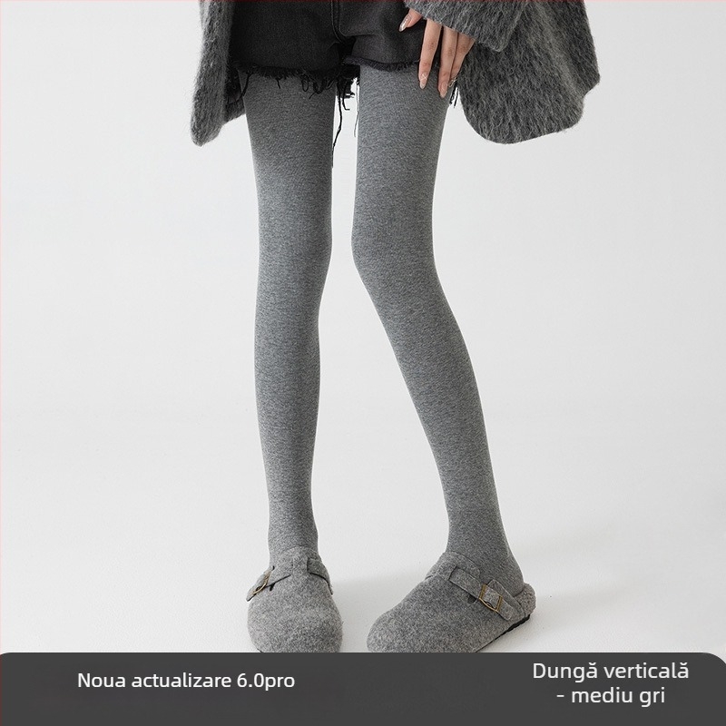 Colanți dama din bumbac, cu căptușeală fleece, groși, cu dungi verticale, pentru toamnă-iarnă, subțierea siluetei (Bumbac; Groși; Dungi; Subțierea siluetei; Mențin căldura)