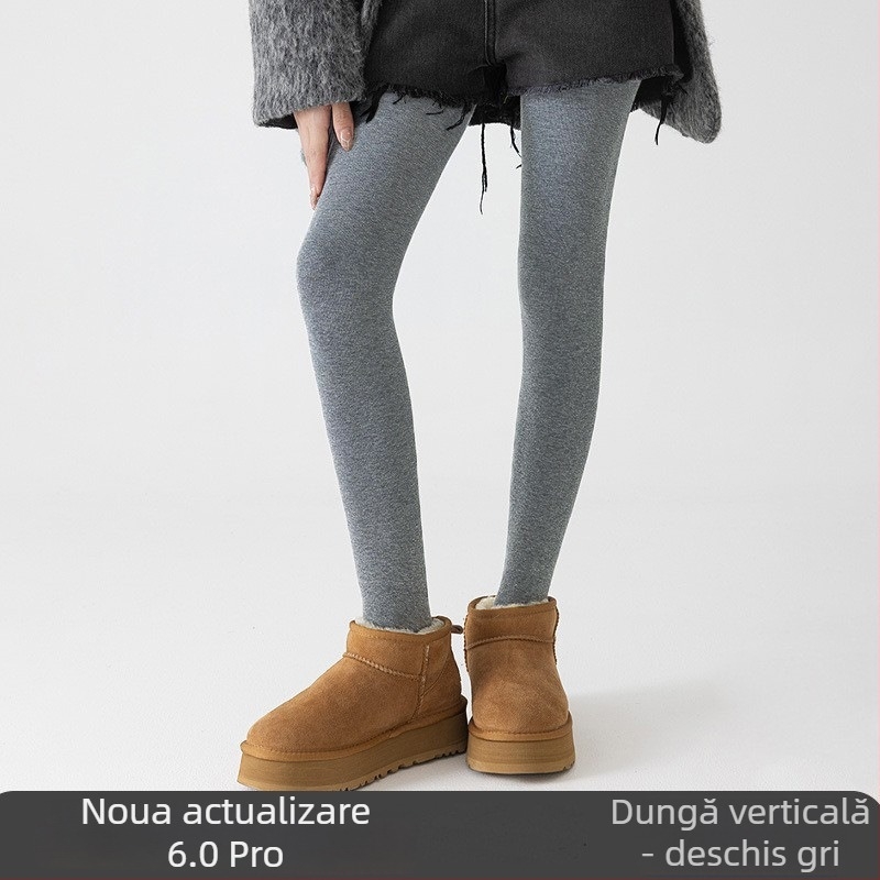 Colanți dama din bumbac, cu căptușeală fleece, groși, cu dungi verticale, pentru toamnă-iarnă, subțierea siluetei (Bumbac; Groși; Dungi; Subțierea siluetei; Mențin căldura)