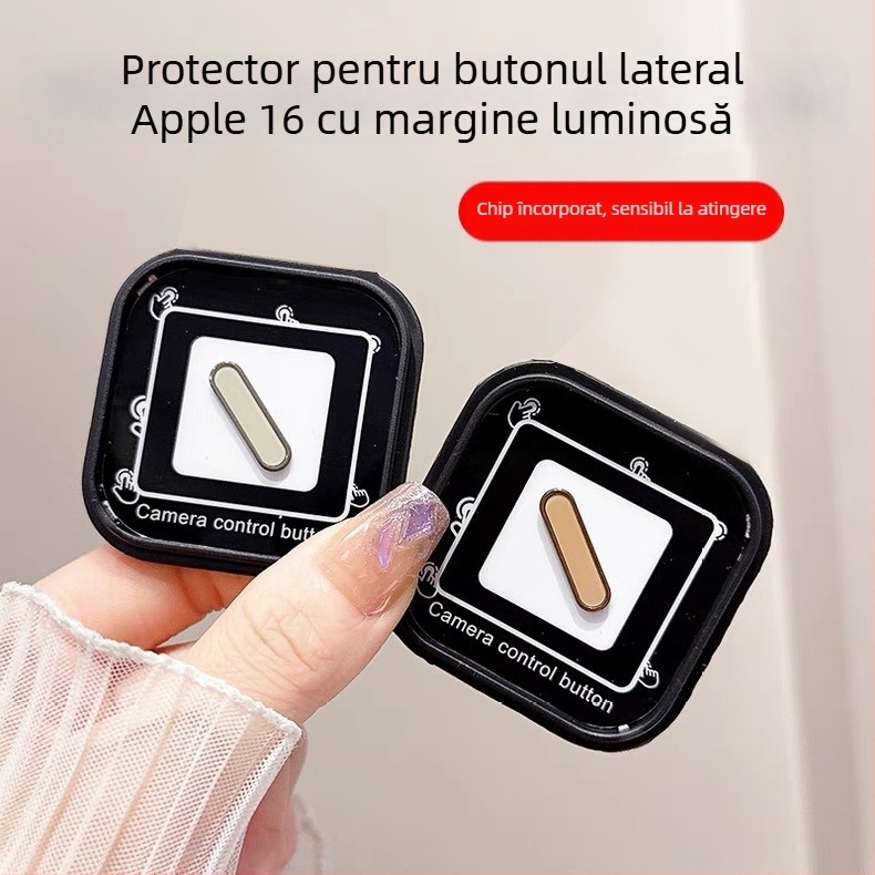 Protecție din sticlă temperată pentru butoanele Apple iPhone 17 Pro Max – margine electroplată lucioasă, membrană pentru buton, anticadere