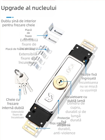 Încuietoare pentru uși rulante, rotativă unghiulară, oțel inoxidabil, pentru uși de intrare, model TJ0918J003, cu cheie