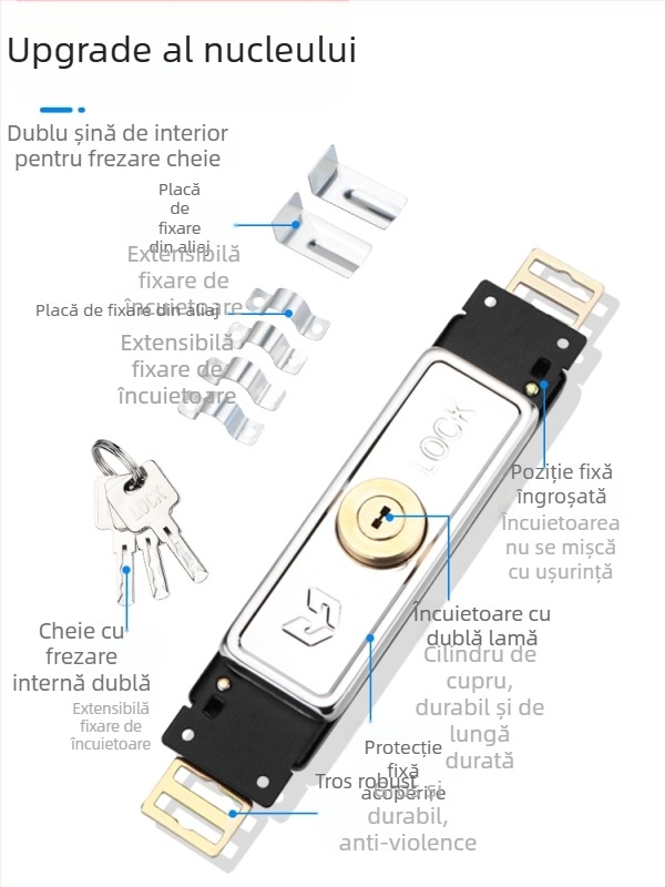 Încuietoare pentru uși rulante, rotativă unghiulară, oțel inoxidabil, pentru uși de intrare, model TJ0918J003, cu cheie