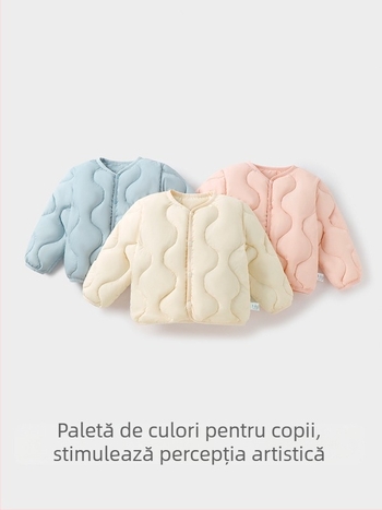 Jachetă de puf pentru copii, unisex, 81-85% puf de rață alb, croială lejeră, lungime scurtă, exterior și căptușeală din poliester