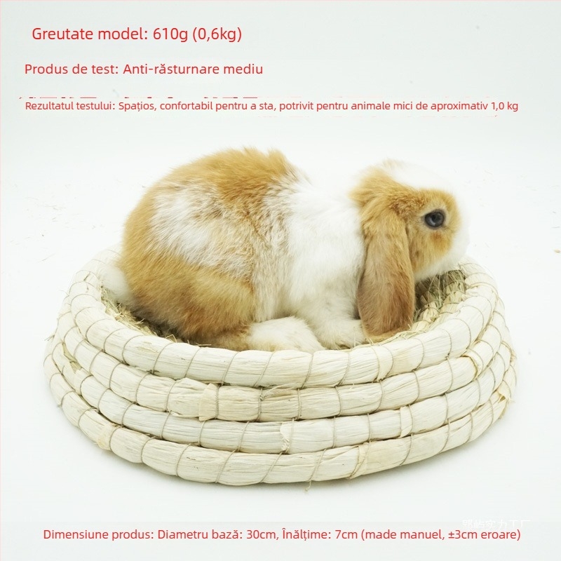 Cuib țesut manual din iarbă pentru animale de companie mici – adăpost pentru iepuri, porcușori de Guineea, chinchilla, arici – Material: floare de mătase