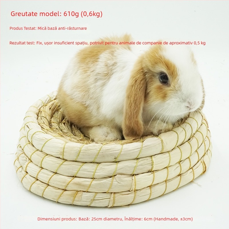 Cuib țesut manual din iarbă pentru animale de companie mici – adăpost pentru iepuri, porcușori de Guineea, chinchilla, arici – Material: floare de mătase