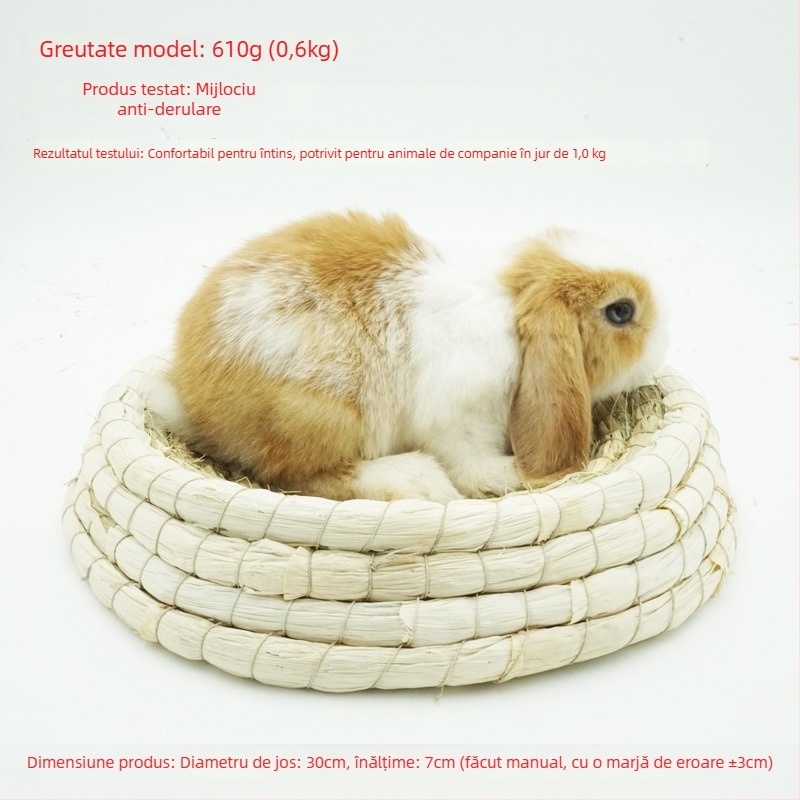 Cuib țesut manual din iarbă pentru animale de companie mici – adăpost pentru iepuri, porcușori de Guineea, chinchilla, arici – Material: floare de mătase