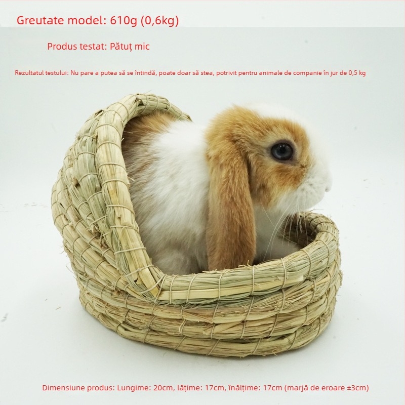 Cuib țesut manual din iarbă pentru animale de companie mici – adăpost pentru iepuri, porcușori de Guineea, chinchilla, arici – Material: floare de mătase