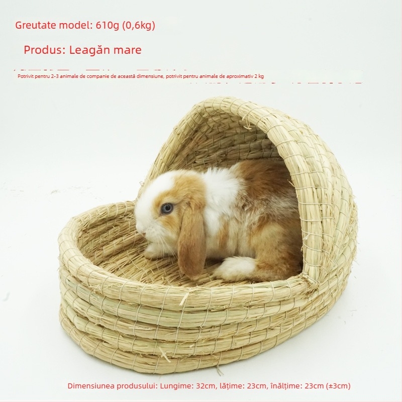 Cuib țesut manual din iarbă pentru animale de companie mici – adăpost pentru iepuri, porcușori de Guineea, chinchilla, arici – Material: floare de mătase