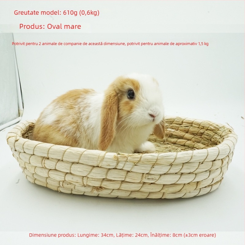 Cuib țesut manual din iarbă pentru animale de companie mici – adăpost pentru iepuri, porcușori de Guineea, chinchilla, arici – Material: floare de mătase