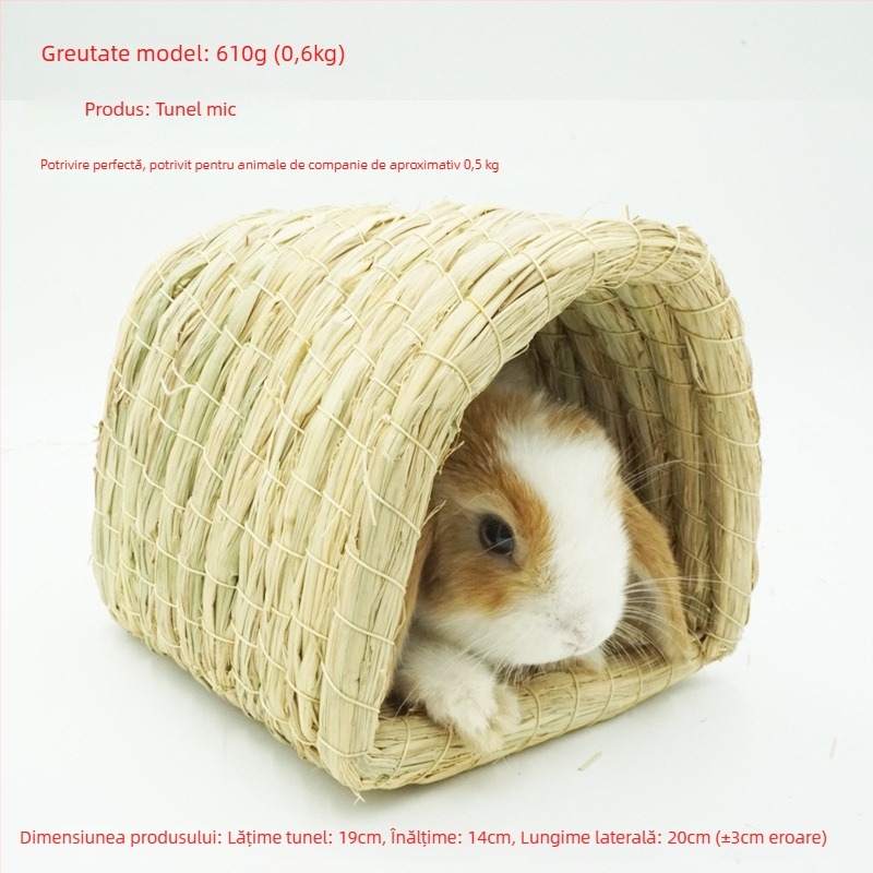 Cuib țesut manual din iarbă pentru animale de companie mici – adăpost pentru iepuri, porcușori de Guineea, chinchilla, arici – Material: floare de mătase