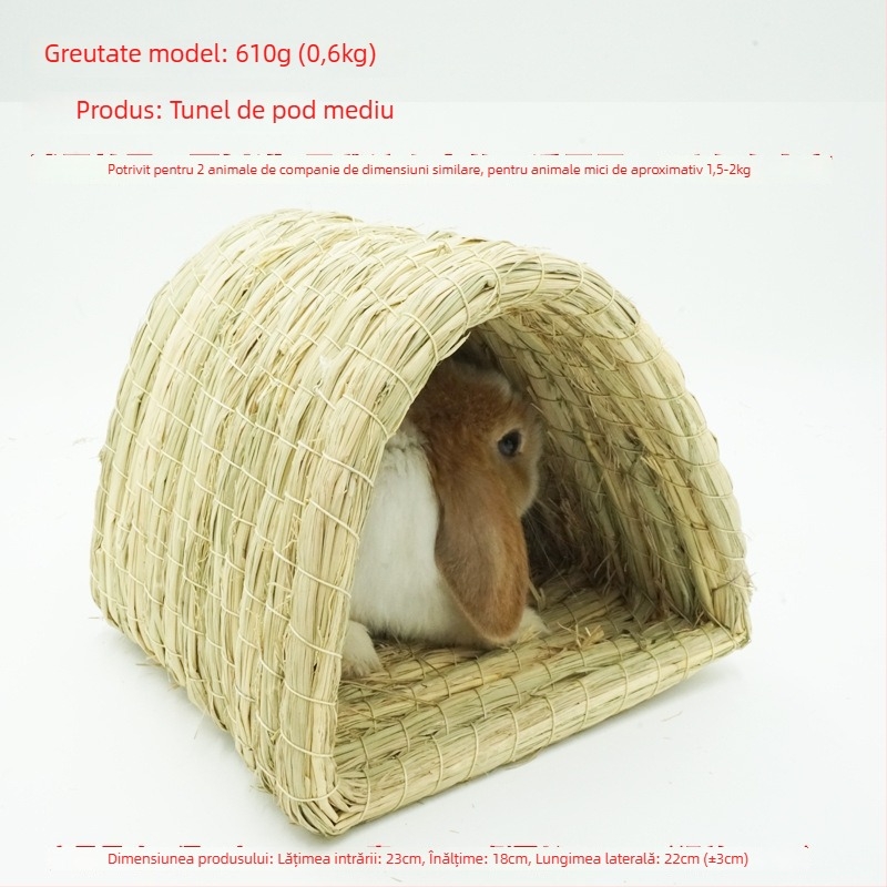 Cuib țesut manual din iarbă pentru animale de companie mici – adăpost pentru iepuri, porcușori de Guineea, chinchilla, arici – Material: floare de mătase