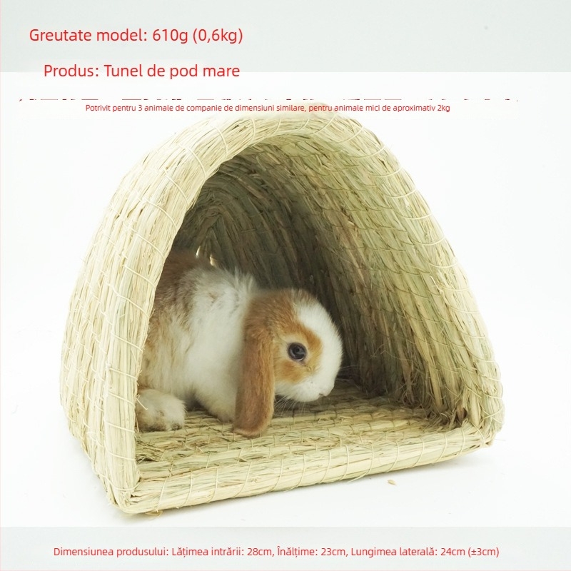 Cuib țesut manual din iarbă pentru animale de companie mici – adăpost pentru iepuri, porcușori de Guineea, chinchilla, arici – Material: floare de mătase